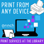 graphic indicating that patrons can print documents at the library using the princh app