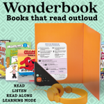 graphic for wonderbooks, which are special books that read outloud to the user, that are available to borrow in the children's library