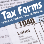 graphic indicating the library stocks tax forms 1040 and 1040R