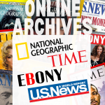 Graphic showing the National Geographic, Time Magazine, Ebony Magazine, and U.S. News and World Report logos, which are the 4 magazine archives PA-library-card holders can access for free