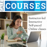 graphic showing girl taking a GALE Courses class online on her laptop