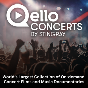 graphic indicating Qello Concerts is available to library patrons using the Libby app