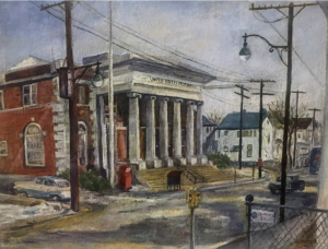 Painting of the library building when it was still the post office