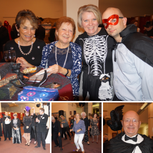 Collage of photos showing guests, costumes, dancing at the 2018 Library Libations- The Works of Edgar Allen Poe fundraising gala